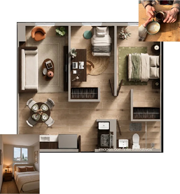 Plano apartamento 2 habitaciones, 52 m²